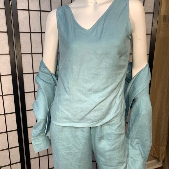 Jullian Jones Vintage Aqua Blue Linen 3 Piece Set - Picture 5 of 16